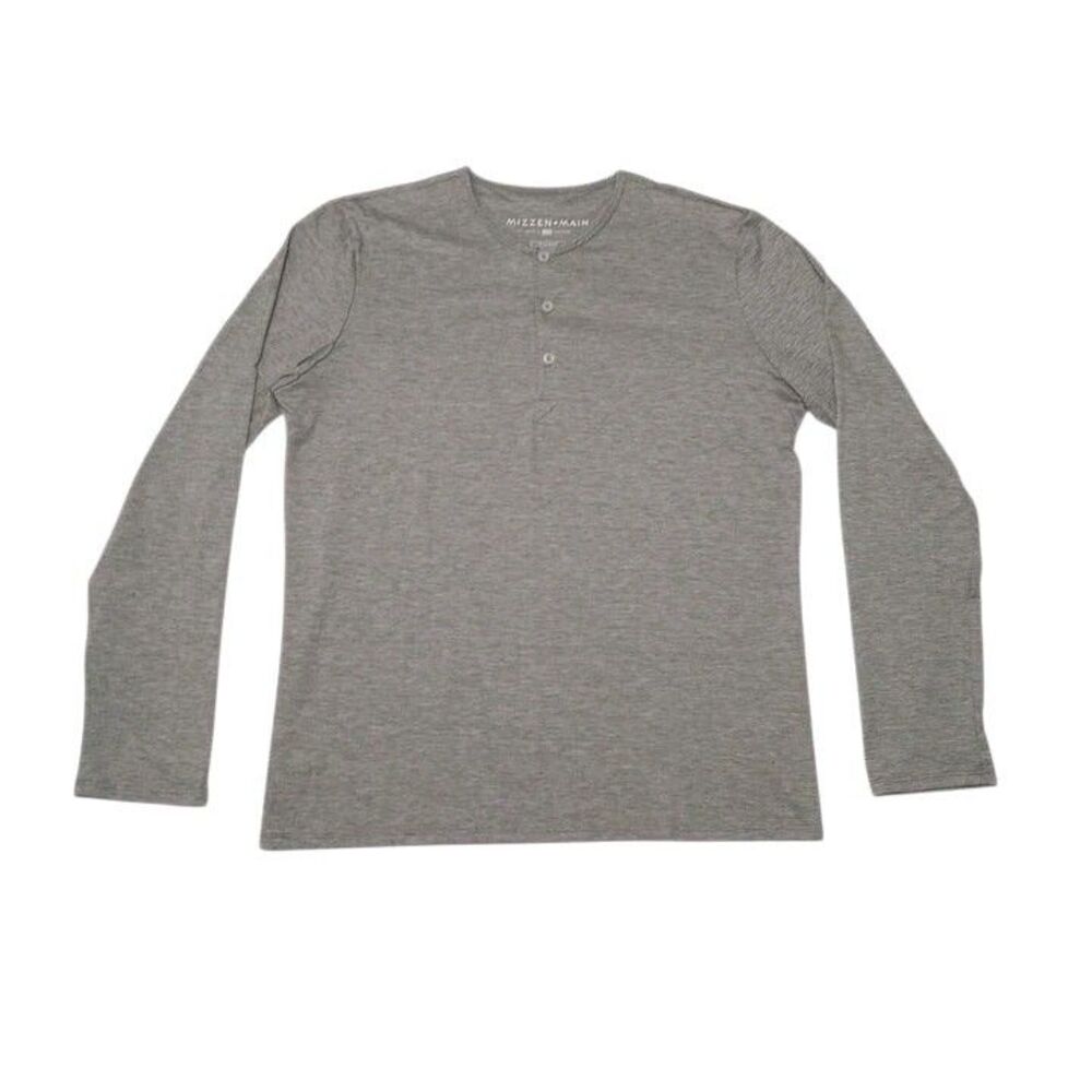 Mizzen + Main Men's XL Polo Shirt Gray Long Sleeve Polyester Rayon‎ Spandex
